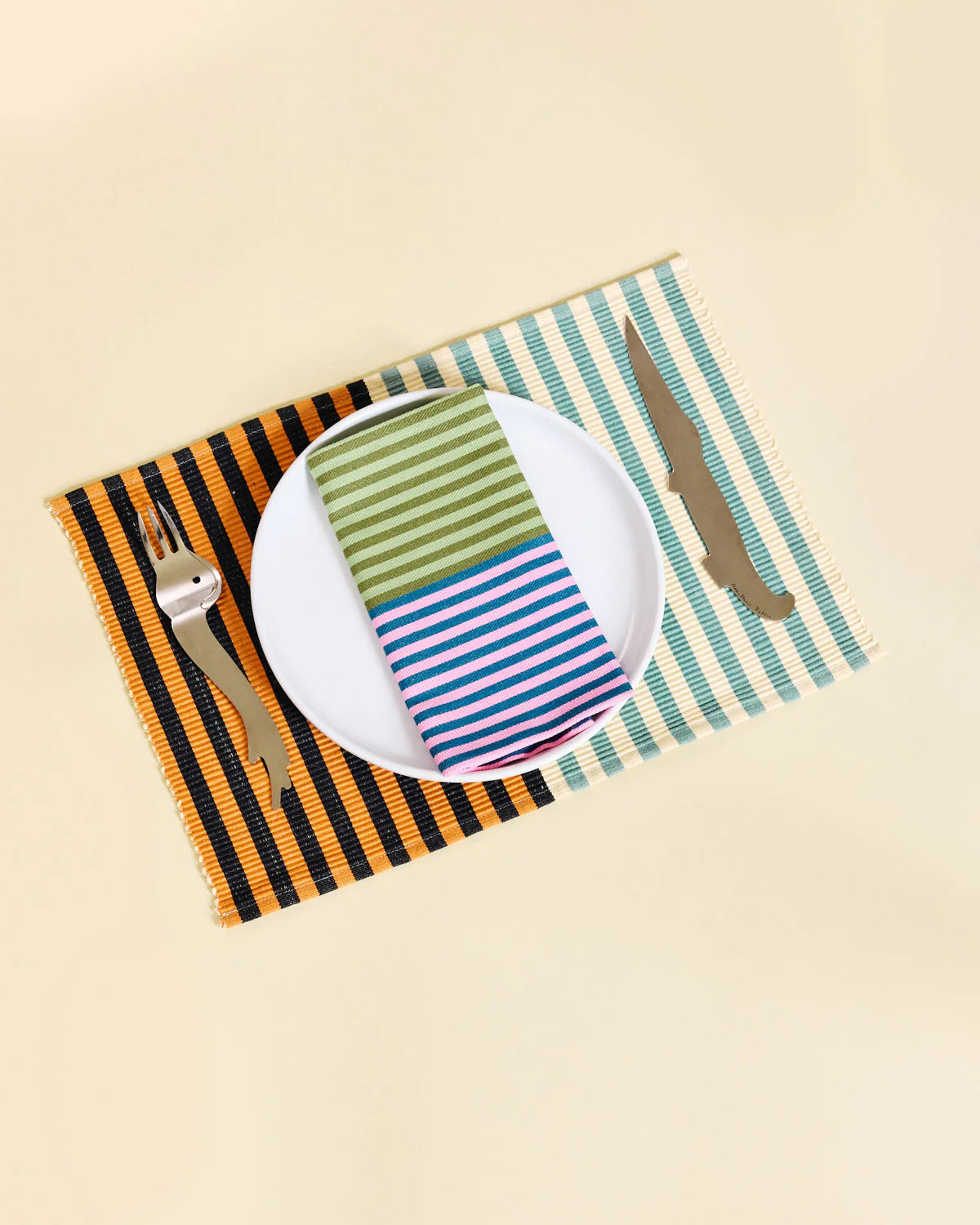 Duo Stripe Placemats in Poppy